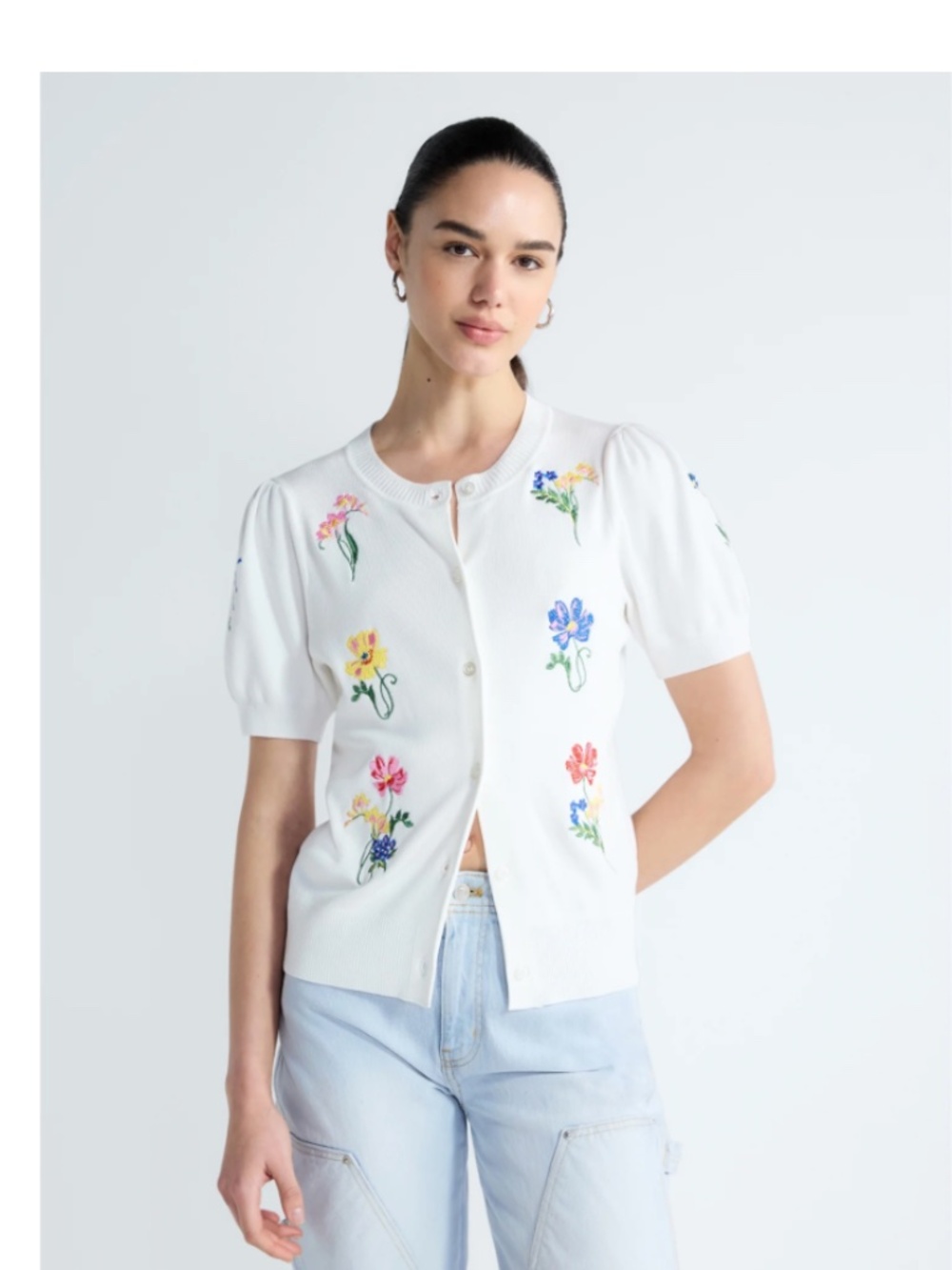 NEW! Free Assembly White Embroidered Button Front Cardigan Sweater NWT! Size: XS